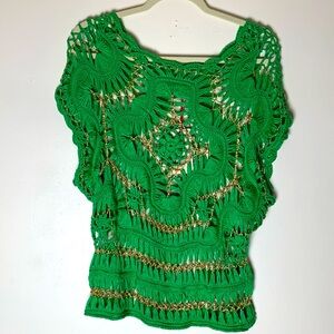 Somya  Green & Gold crocheted top.